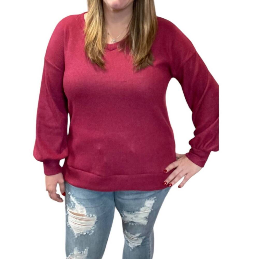 NEW HONEYME fleece ribbed sweater in wine